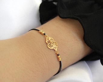 Tiny Viana's Heart Bracelet • 24k Gold Plated / 925 Sterling Silver • Delicate Heart Charm Silk Bracelet • Portuguese Filigree for Women