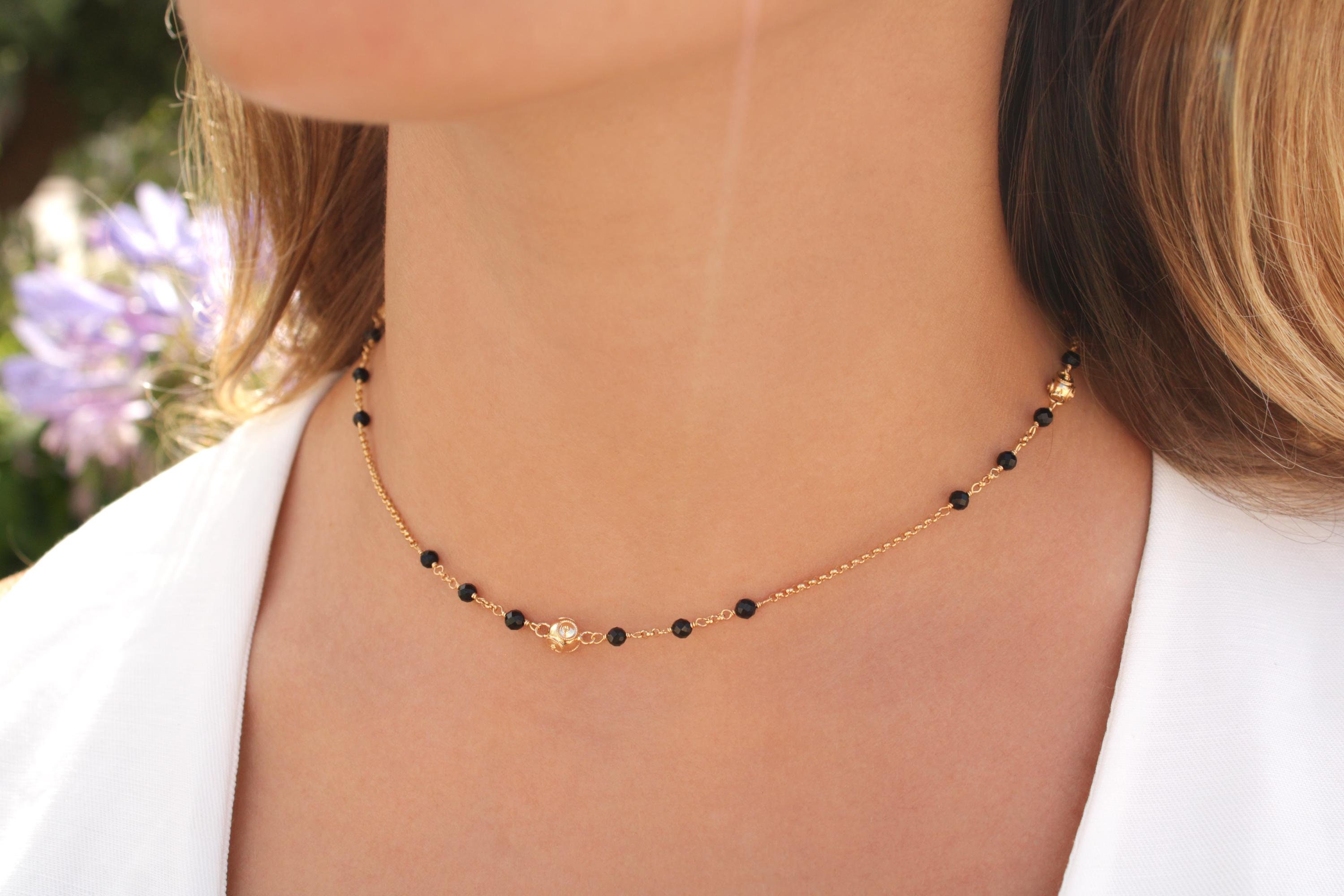 Portuguese Viana Filigree Necklace • 24k Gold Plated / 925 Sterling Silver • Portuguese Viana Beads & Black Onyx • Portuguese Jewelry