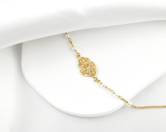 Portuguese Filigree Bracelet • Heart of Viana Charm & Natural Freshwater Pearls • 24k Gold Plated 925 Sterling Silver • Portugal Jewelry
