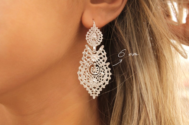 Portuguese Queen Earrings 24k Gold Plated / 925 Sterling Silver Portuguese Filigree Viana Earrings Portuguese Jewelry for Women imagen 4