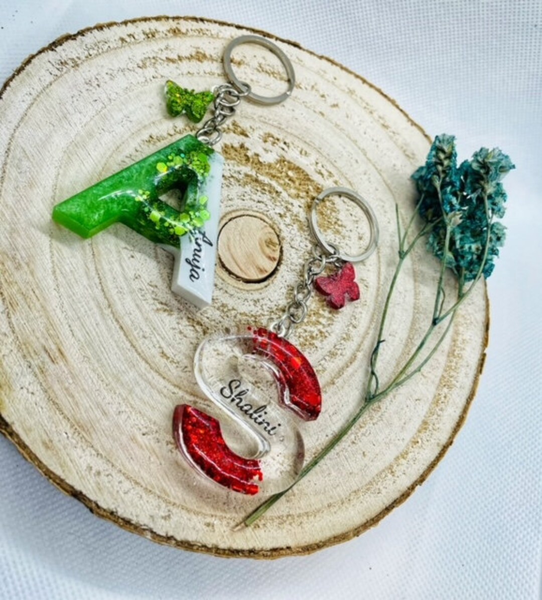 Personalised Key Chain Letter Name Keychain Flower Resin Accessory