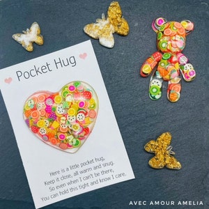 Pocket Hug Heart, Pocket Hug Token, Resin Heart, Keepsake Gifts for Her, Letterbox Gift, Pocket Hug Card, Positivity Gift, Stocking Filler