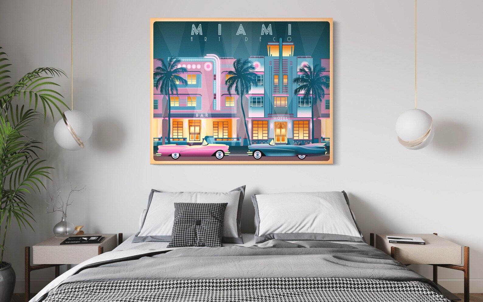 Miami Art Deco Print Modern Retro Decor Miami Ocean Drive Etsy