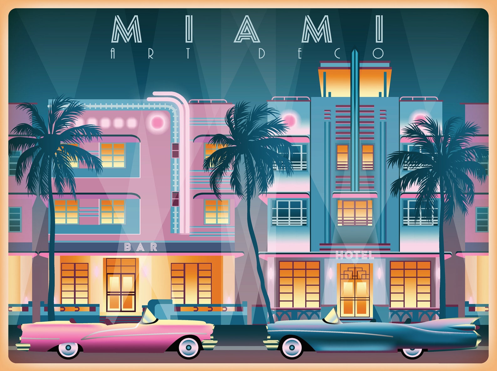 Miami Art Deco Print Modern Retro Decor Miami Ocean Drive Etsy