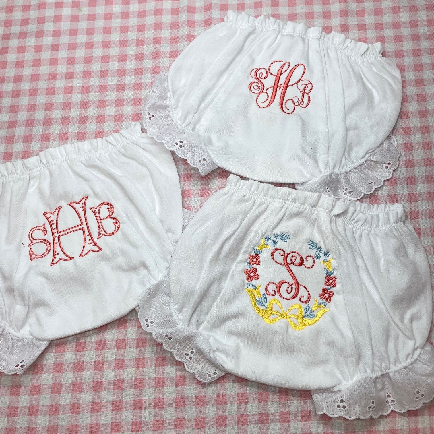 Set of 3 baby girl bloomers with custom monogram Etsy