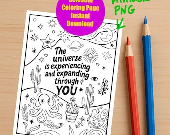Página para colorear Afirmación positiva Libro para colorear celestial Arteterapia Página imprimible