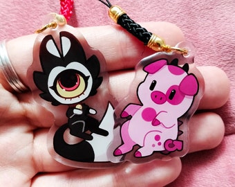 Kee and Fat Nuggets Acrylic Charms Hazbin Hotel cat key pig angel dust charlie