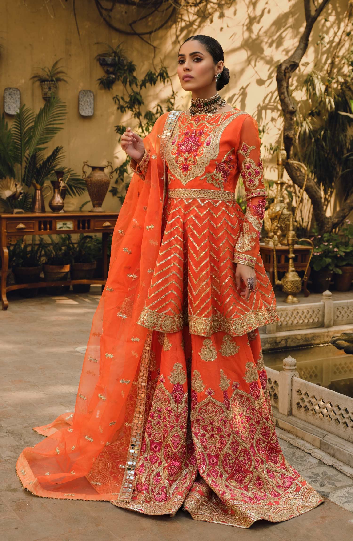 Red and orange store pakistani dress