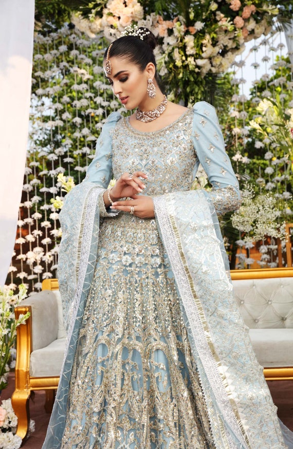 Georgette Embroidered Ladies Festive Wear Long Gown, Blue at Rs 1299 in  Surat