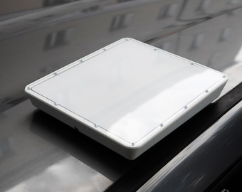 Starlink mini flat mount for rectangular dishy. RV Roof Adaptor. Protective case from ASA plastic. With transparent Plexiglas cover