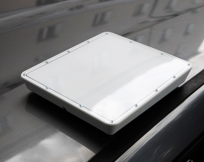 Starlink mini flat mount for rectangular dishy. RV Roof Adaptor. Protective case from ASA plastic. With transparent Plexiglas cover