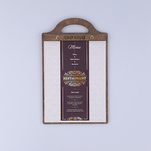 Wooden Menu Holder A5-A4, Engraved Menu Holder, Restaurant Menu Folder, Cafe Menu Cover, Menu Board, Menu Book, Custom Menu Cover 10679