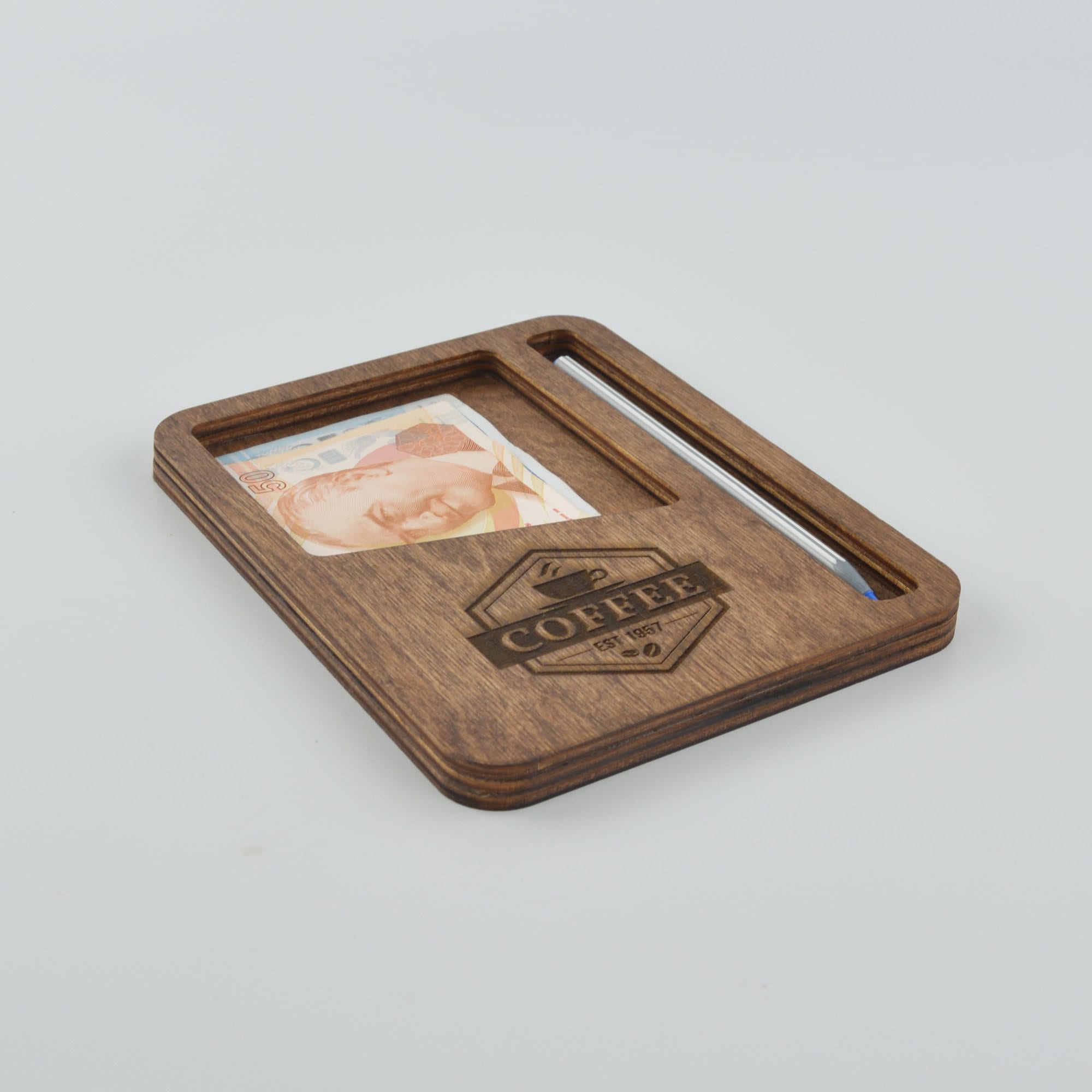 Check Presenter With Pen Holder, Restaurant Check Holder, Wooden Bill