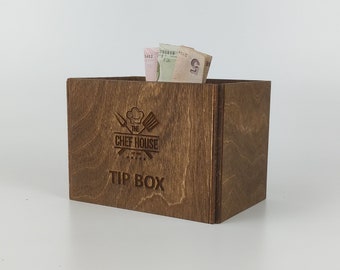 Personalized Wooden Tipping Box, Restaurant Tip Box, Custom Money Box, Wooden Donation Box, Charity Box, Wood Piggy Bank 10699