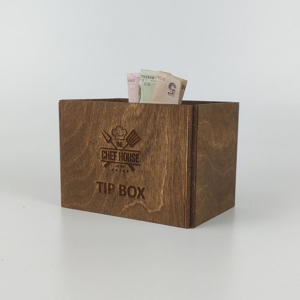 Personalized Wooden Tipping Box, Restaurant Tip Box, Custom Money Box, Wooden Donation Box, Charity Box, Wood Piggy Bank 10699