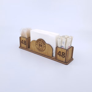 Portatovaglioli in legno personalizzato Organizzatore con logo, Caffè Rustico Sale Pepe Zucchero Condimento Souce Storage, Bbq Caddy, Farmhouse Caddy, 10545