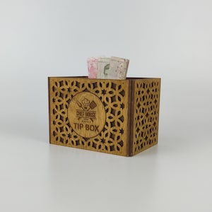 Personalized Wooden Tipping Box, Restaurant Tip Box, Custom Money Box, Wooden Donation Box, Charity Box, Wood Piggy Bank 10700