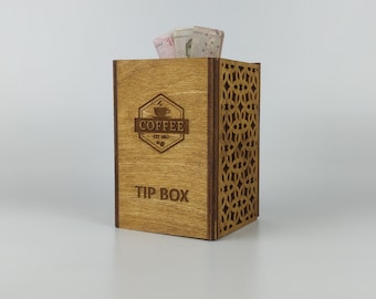 Personalized Wooden Tipping Box, Restaurant Tip Box, Custom Money Box, Wooden Donation Box, Charity Box, Wood Piggy Bank 10702
