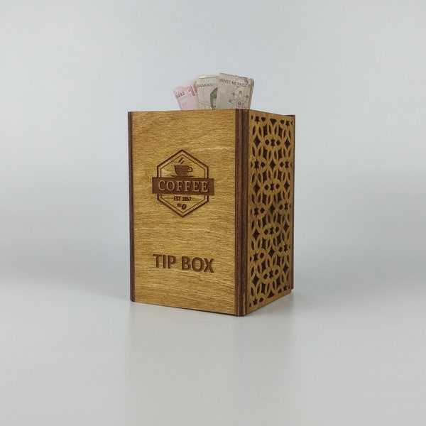 Personalized Wooden Tipping Box, Restaurant Tip Box, Custom Money Box, Wooden Donation Box, Charity Box, Wood Piggy Bank 10702