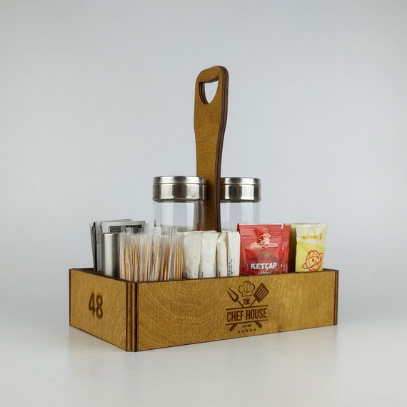 Restaurant Table Caddy Wooden Cutlery and Napkin Holder. Available in  Bamboo Wood or Birch, Can Be Adapted to Hold Your Menu & Condiments 