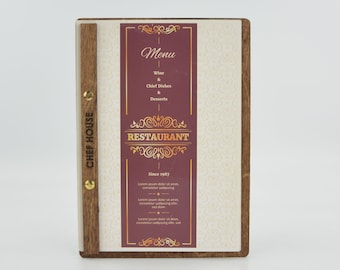 Wooden Menu Holder A5-A4, Engraved Menu Holder, Restaurant Menu Folder, Cafe Menu Cover, Menu Board, Menu Book, Custom Menu Cover, 10828