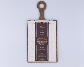 Wooden Menu Holder A5-A4, Engraved Menu Holder, Restaurant Menu Folder, Cafe Menu Cover, Menu Board, Menu Book, Custom Menu Cover, 10686