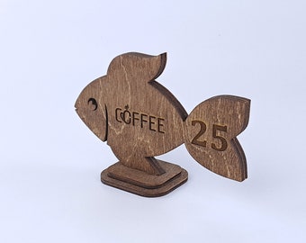 Personalized Cafe Restaurant Table Numbers Set with Logo,  Fish Steak House  Wooden Table Number, 10747