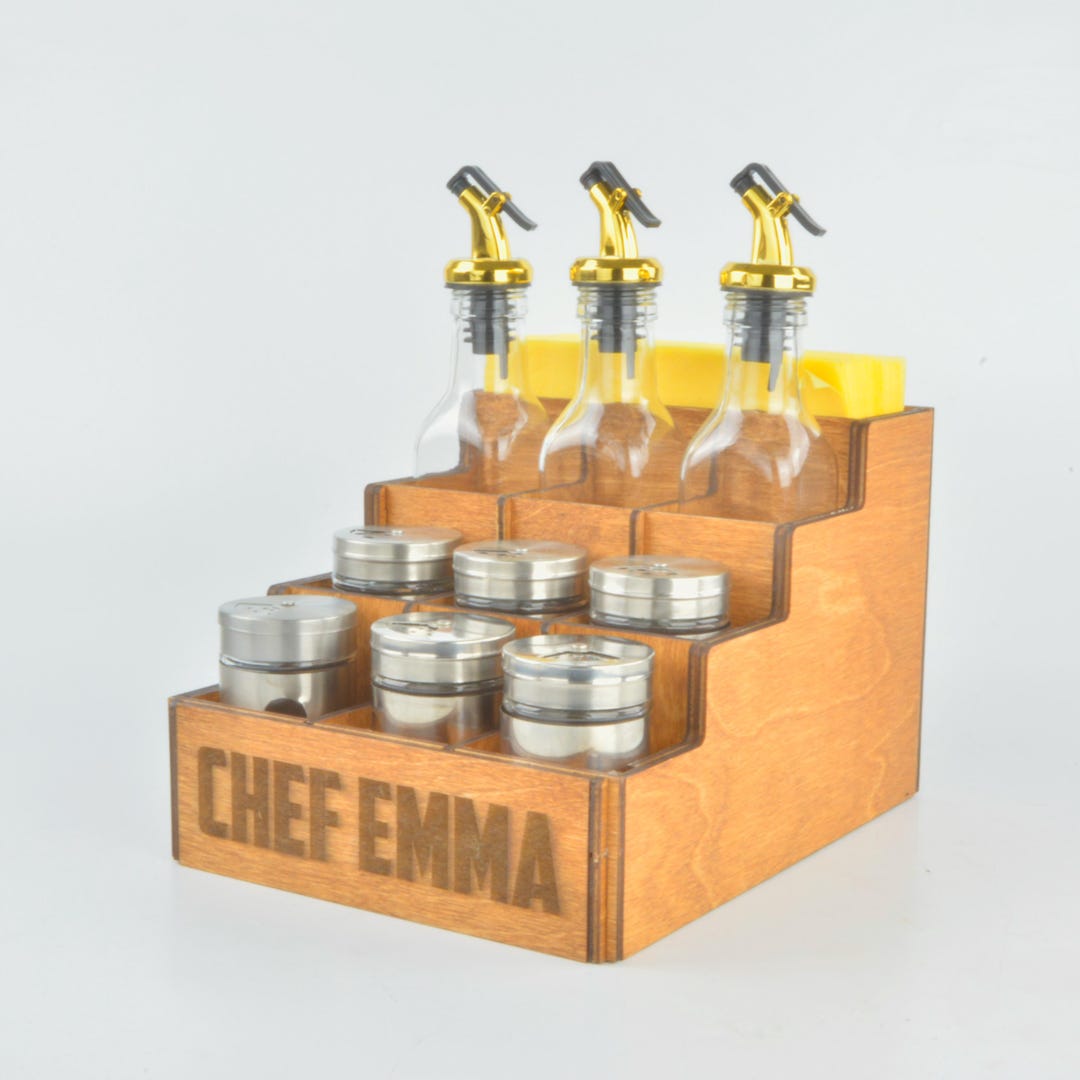 Personalized Wooden Spice Rack Organizer - 10 Pc Oil - Spice Jar Set ...