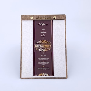 Portamenús de madera A5-A4, Portamenús grabado, Carpeta de menú de restaurante, Portada de menú de cafetería, Tablero de menús, Libro de menús, Portada de menú personalizada 10554