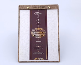 Wooden Menu Holder A5-A4, Engraved Menu Holder, Restaurant Menu Folder, Cafe Menu Cover, Menu Board, Menu Book, Custom Menu Cover 10554
