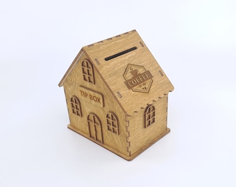 Personalized Wooden Tipping Box, Restaurant Tip Box, Custom Money Box, Wood Donation Box, Charity Box, Wooden Piggy Bank 10560