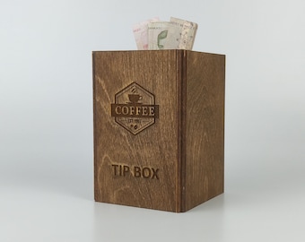 Personalized Wooden Tipping Box, Restaurant Tip Box, Custom Money Box, Wooden Donation Box, Charity Box, Wood Piggy Bank 10701