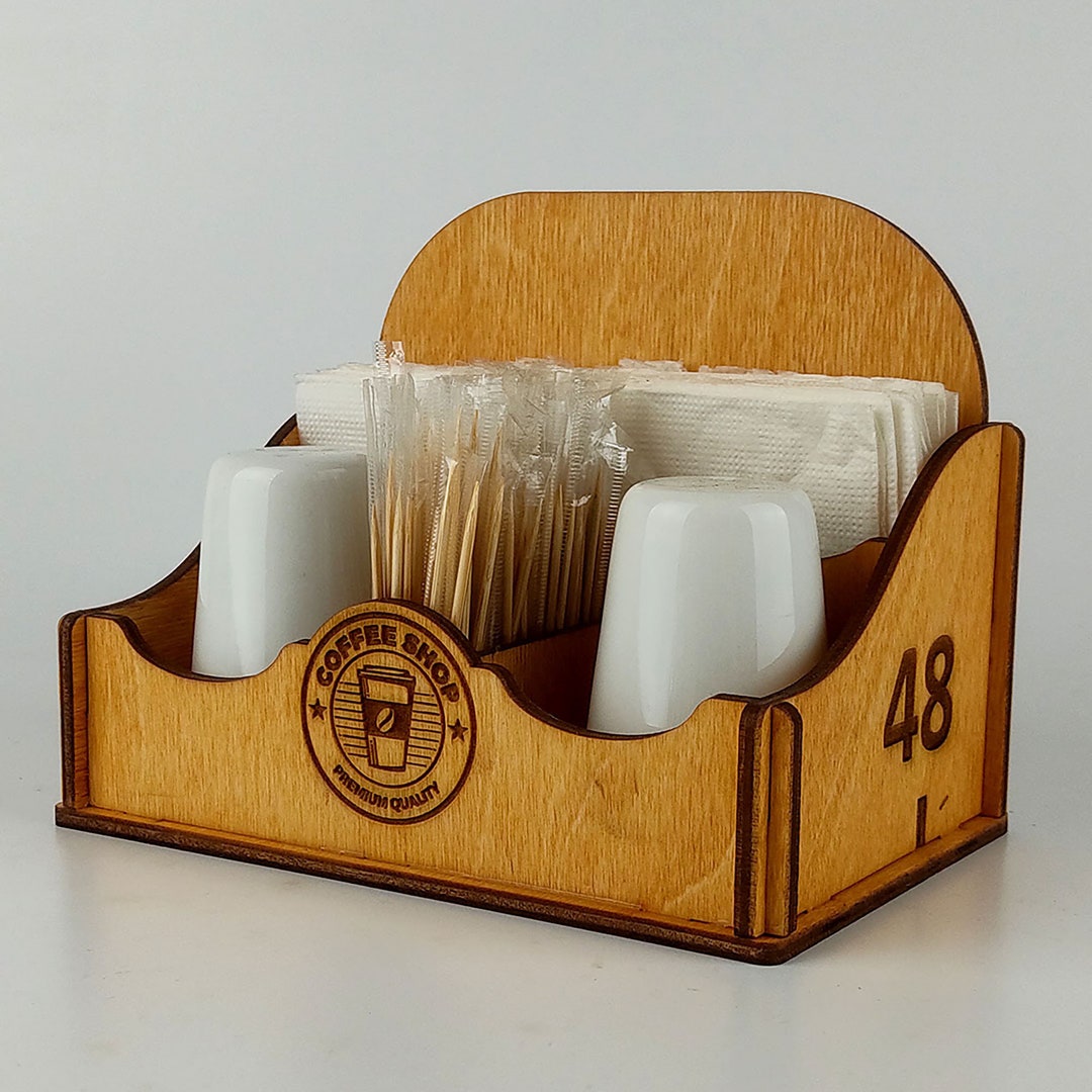 Custom Wooden Napkin Holder Organizer With Logo Coffee Rustic Etsy