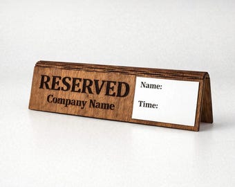 Reserved Table Sign with Name & Time Plate, Custom Restaurant Reserved Sign, Wide Wooden Host Stand Sign 10472-NTP