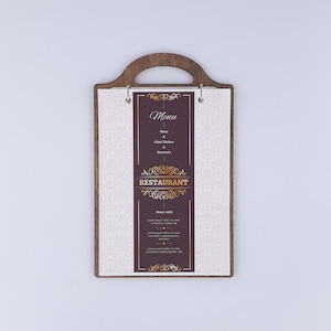 Wooden Menu Holder A5-A4, Engraved Menu Holder, Restaurant Menu Folder, Cafe Menu Cover, Menu Board, Menu Book, Custom Menu Cover, 10681