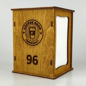 Distributore di tovaglioli in legno personalizzato con logo, porta tovaglioli per ristoranti, porta tovaglioli personalizzati in stile fattoria, porta tovaglioli rustici, 10692