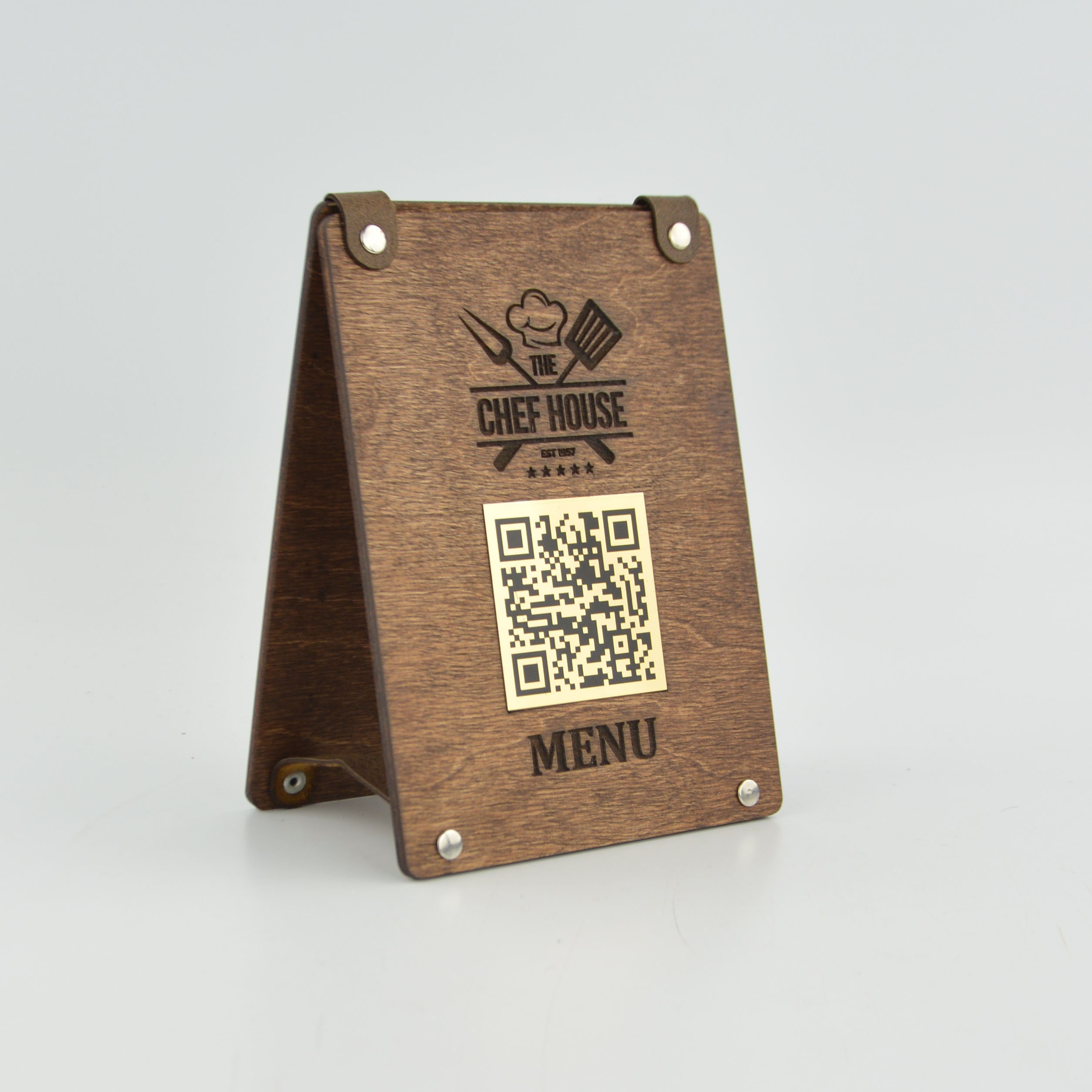 QR Code Menu Sign, Restaurant Menu, Wooden Table Menu, Scan for Menu ...