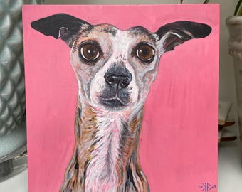 Douglas – Original Whippet Study on Wood Panel (8x8")