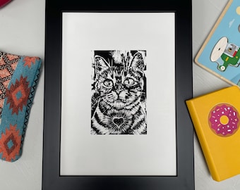 Mama Cat — Linocut | Portrait Giclée Print | A4 or A3