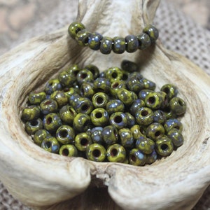 6/0  Dark Yellow Picasso Miyuki Seed Bead (10g) (B0224), Yellow Picasso beads, Mustard yellow picasso seed beads, brown picasso beads