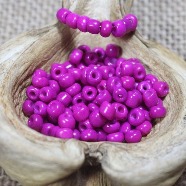 6/0 Bake Painted Purple Magenta Seed Bead Irregular (10g) (B0264), purple seed beads, magenta seed beads, fuchsia seed beads, dark pink