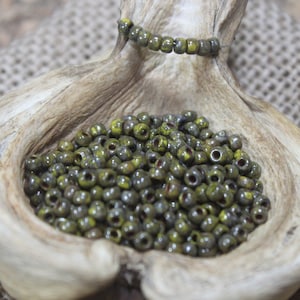 8/0  Dark Yellow Picasso Miyuki Seed Bead (10g) (B0292), Yellow Picasso beads, Mustard yellow picasso seed beads, brown picasso beads