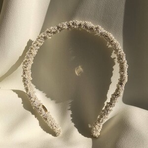 modern ivory Bridal satin and pearl headband image 7
