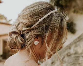 Linen headband with pearls, for boho brides and beach weddings