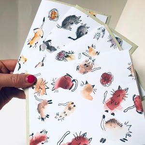Cartes Esquissées Pour Pincer Le Chat À Planter, Respectueux De L'environnement, Mamans Chat, Aquarelles De Chats, Cartes Aquarelles Peintes À La Main, Cadeaux Pour Pincer Un Chat, Dessinés À La Main