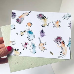 Cartes Esquissées Pour Pincer Le Chat À Planter, Respectueux De L'environnement, Mamans Chat, Aquarelles De Chats, Cartes Aquarelles Peintes À La Main, Cadeaux Pour Pincer Un Chat, Dessinés À La Main