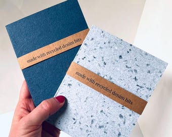 Mini Recycled Denim Notebook: Handmade Hemp Paper Stationery