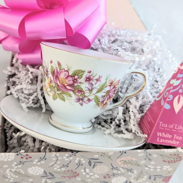 Vintage Teacup Gift Box, Tea Gift Set, Unique Gift Idea