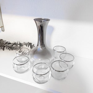 Pitcher & 6 Roly Poly Glasses, Mercury Fade Set, Mid-Century Modern Gift for Vintage Lovers