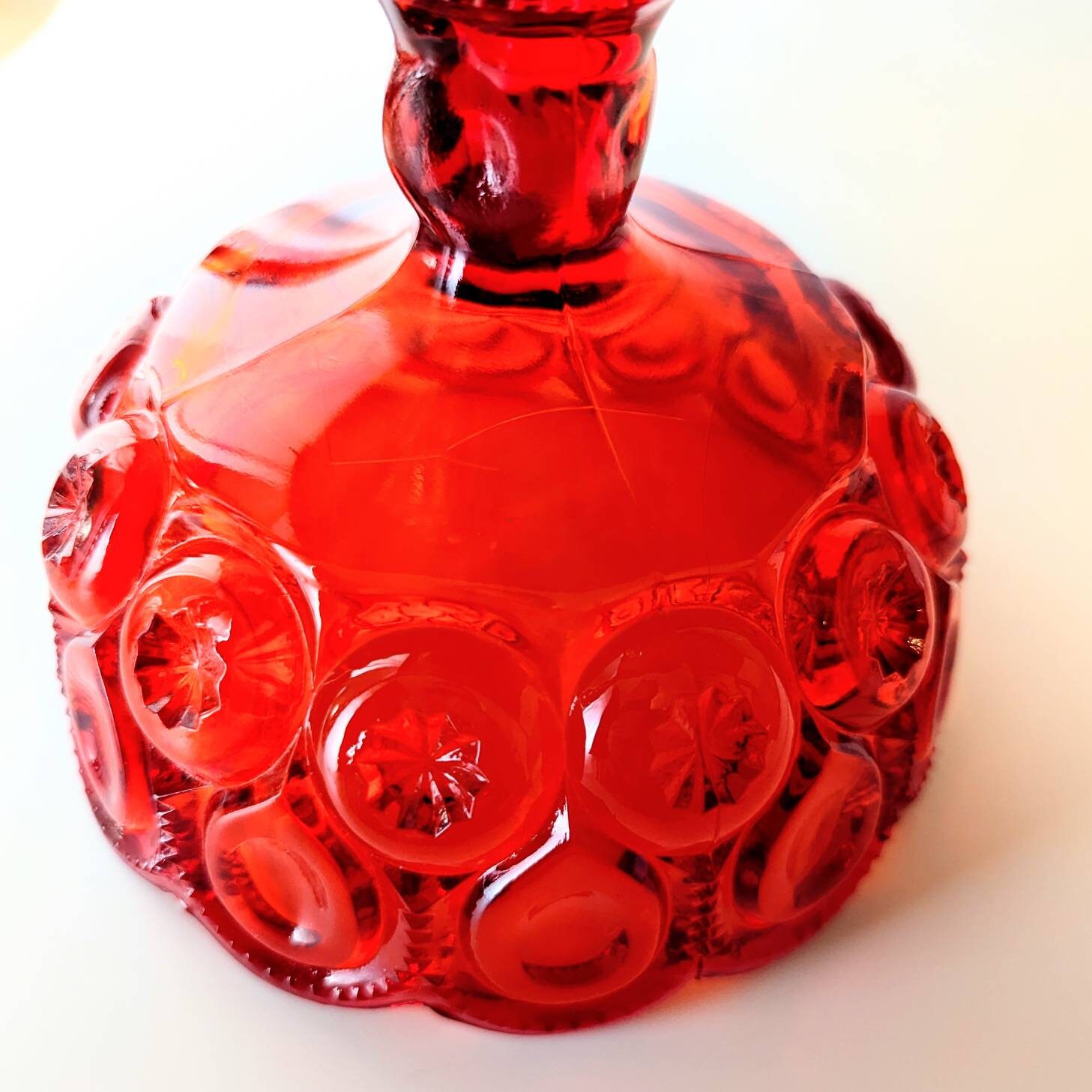 Vintage LE Smith Moon and Stars Amberina Footed Bowl, Red Orange Smith